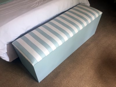 Makeover of Storage kist. Re-upholstered and Painted to client requirements