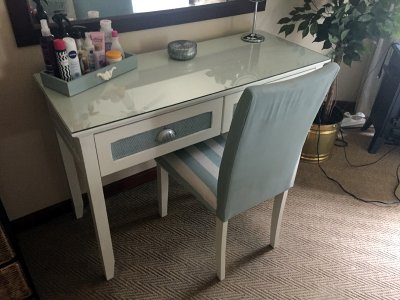 Makeover of dressing table & chair, re-upholstered & Painted to client requirements